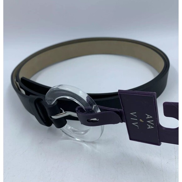 Ava & Viv Womens 3X Belt Black Faux Leather Round Translucent Buckle Classic NEW - Picture 4 of 9
